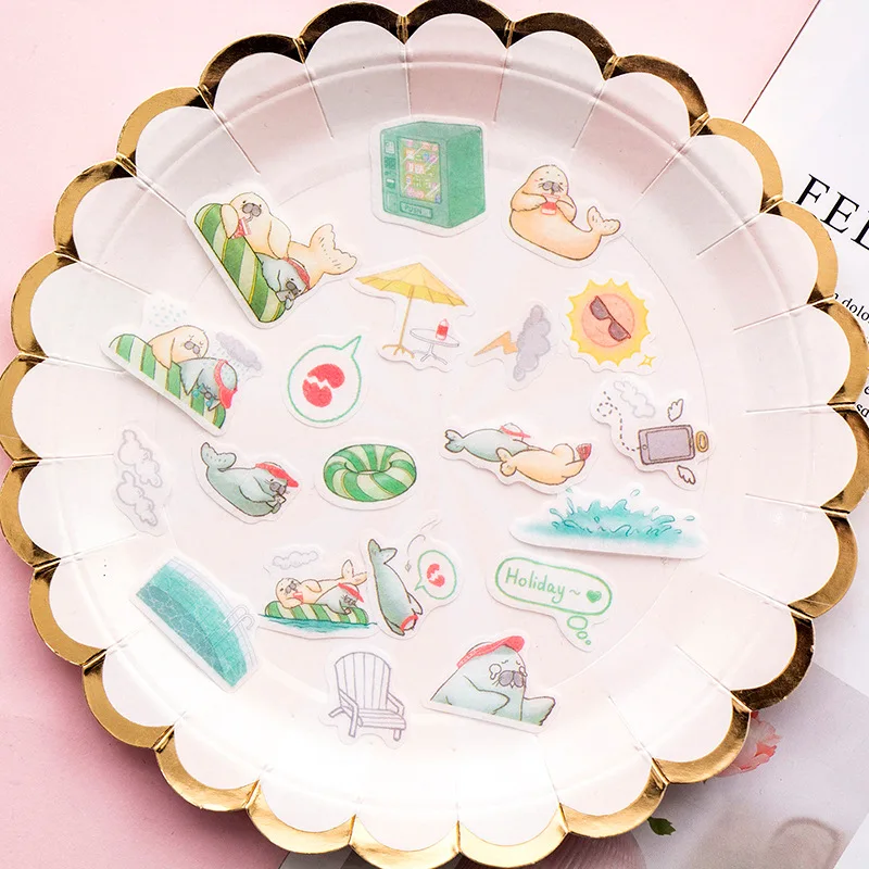 

40pcs/set cute animal Sticker Daily decoration seal duck penguin fox husky cat pig Sticker Scrapbooking Supply Diary Stickers