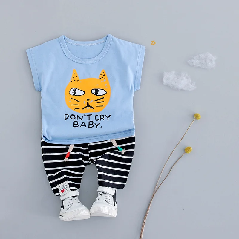 

ZJZY01 Summer Cat Short-sleeved Striped Mosquito Repellent Pants Male and Female Bat Cotton T-shirt