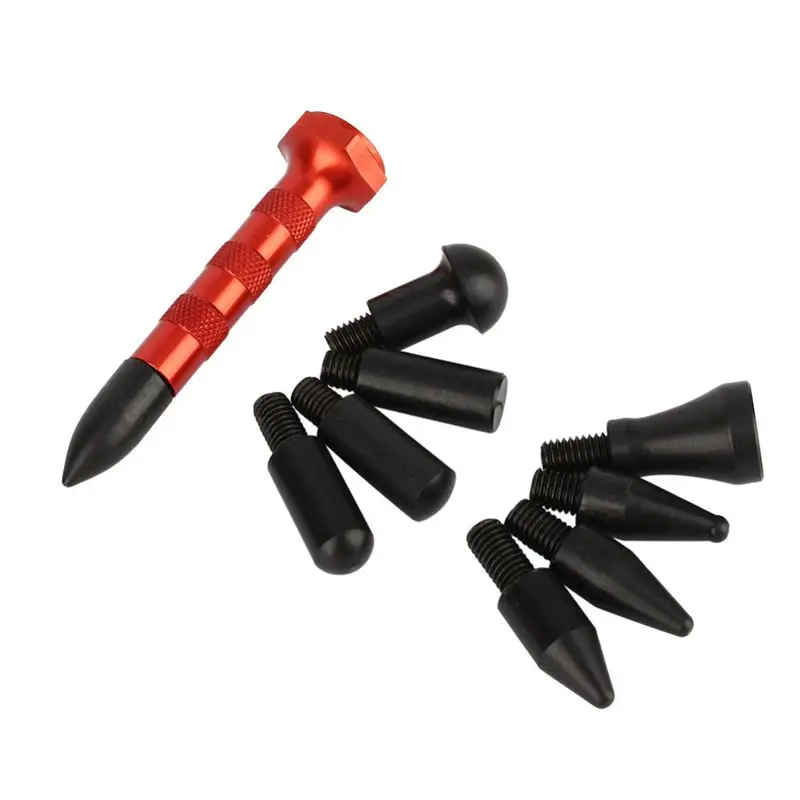 Прочный безболезненный автомобильный инструмент для ремонта вмятин, набор инструментов для удаления града, ручка с 9 головками, набор инструментов - Цвет: Red