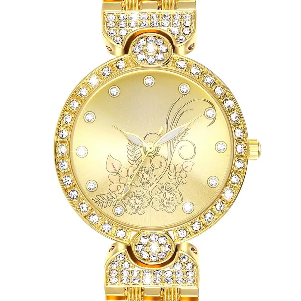 

New Gold color Fashion Wrist Watches for lady Waterproof Round Rhinestone Quartz Watch For Women Drop shipping