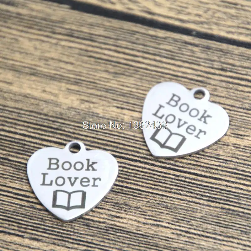 

10pcs book lover heart charm silver tone message charm pendant 20mm