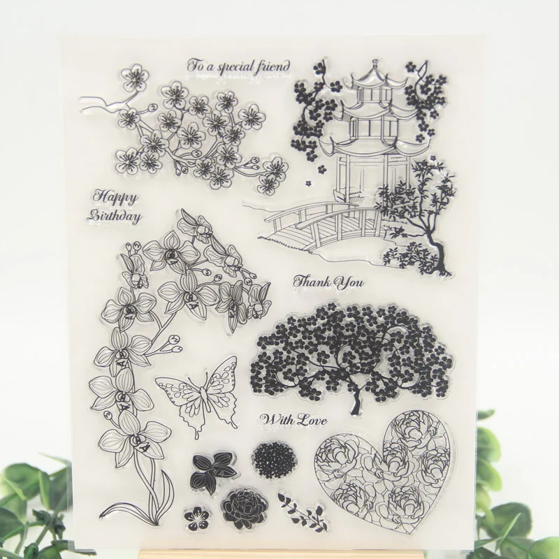 

1 sheet DIY Pavilions and Trees Design Transparent Clear Rubber Stamp Seal Paper Craft Scrapbooking Decoration