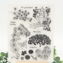 1 sheet DIY Pavilions and Trees Design Transparent Clear Rubber Stamp Seal Paper Craft Scrapbooking Decoration
