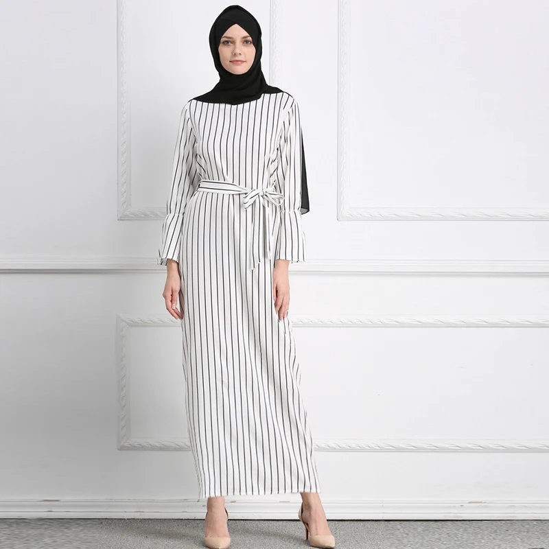 Buytiz/черно белое платье в полоску с рукавами abaya Vestidos длинные халаты мусульманское