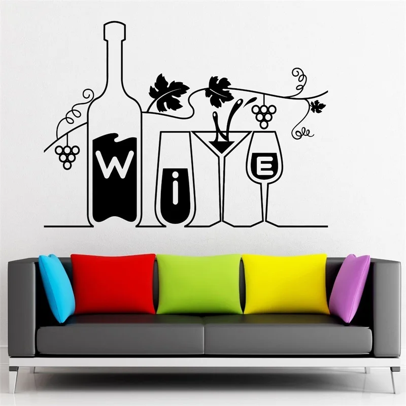 Wine Vinyl Decal Drink Bar Restaurant Kitchen Grapes Wall Stickersin
