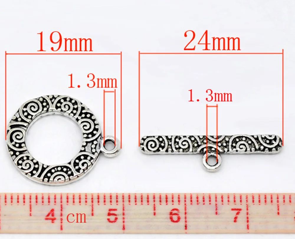 DoreenBeads цинковый сплав переключатели застежки круглые антикварные серебряные