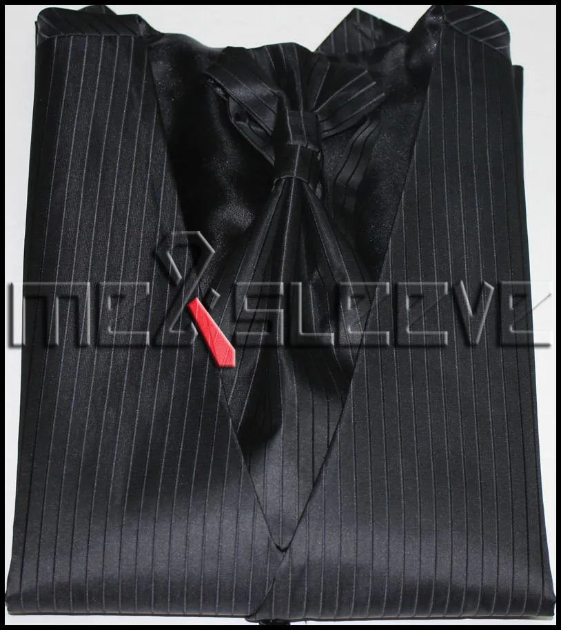 black stripe wedding man s vest 4pcs solid colour waistcoat ascot tie cufflinks handkerchief