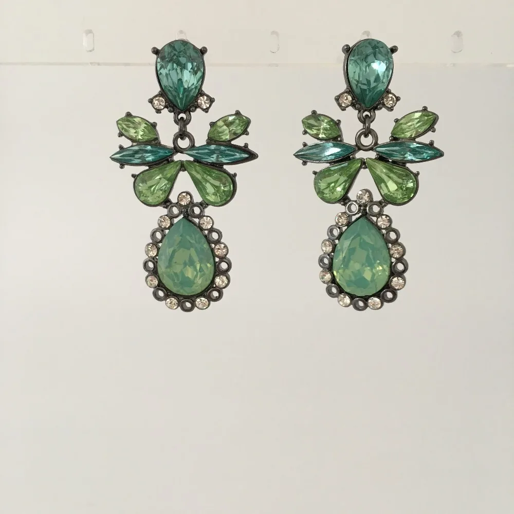 

PRETTY HEMATITE COLOR PLATING WITH GREEN TONE STONE STATEMENT DROP EARRINGS FOR WOMEN GIRL
