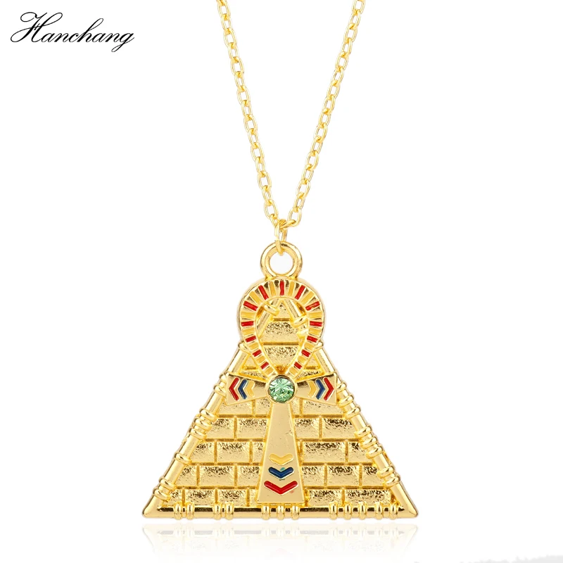 

HANCHANG Jewelry Egyptian Pyramid Necklaces for Women Gold Eye Of Horus Jewelry Egypt Eye Amulet/Hieroglyphic for Women Men Gift
