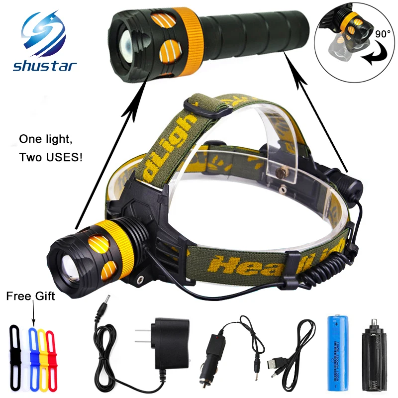 RU 5000Lumens Detachable Headlamp becomes flashlight CREE XML L2 T6 Zoomable Headlight Waterproof Head Torch Give