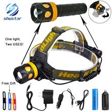 RU 5000Lumens Detachable Headlamp becomes flashlight CREE XML-L2/T6 Zoomable Headlight Waterproof Head Torch Give free gift