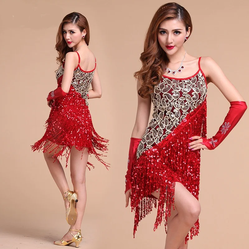 BDXMKS Femme Robe Danse Latine Femmes Paillettes Fringe Flapper Robe De