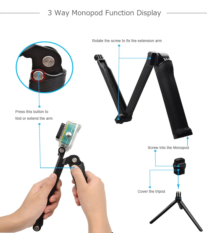 Steps to use 3 way monopod 