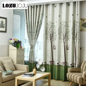 

LOZUJOJU Elegant tree pattern curtains high shade cartoon drops all matching tulle for bedroom window green color thick fabric