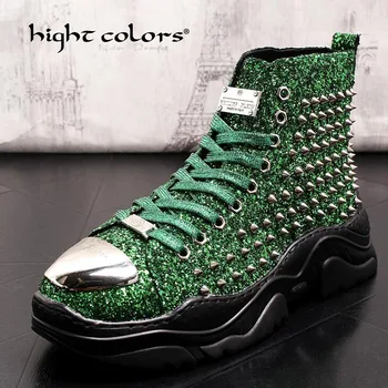

Punk Red Black Green Boots Women Rivets Platform Heels Autumn Winter Ankle Boots Sexy Shoes Woman Motorcycle Snow Boots T-614