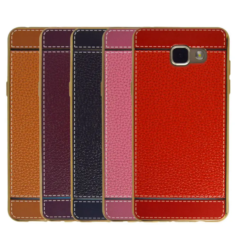 

Business Simple Leather Pattern Printed With Silicon Gold Plating Side Phone Bag Case For Samsung Galaxy A5 2016 A510