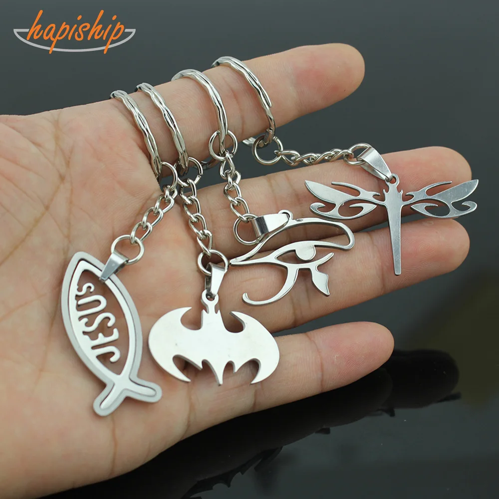 

Hapiship 2018 Fashion Stainless Steel Fish Jesus Skull Star Dragonfly Key Chains Key Ring Charms For Teen Women Jewelry YSSS33