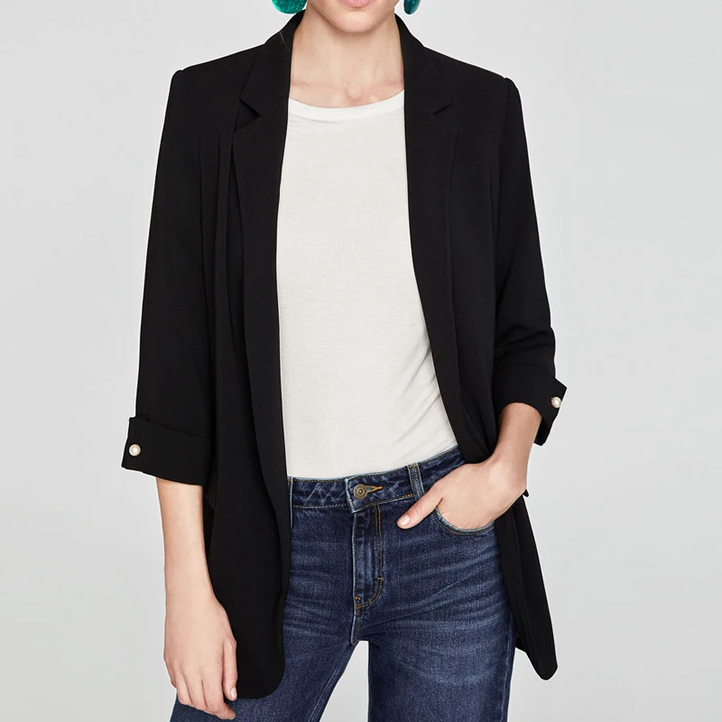2018 Autumn Solid Blazer Women Elegant Mid-Long Three Quarter Sleeve Pearls OL Suit Blazer Women's Jacket blazer feminino AO542 2018 Autumn Solid Blazer Women Elegant Mid-Long Three Quarter Sleeve Pearls OL Suit Blazer Women's Jacket blazer feminino AO542