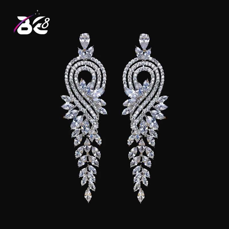 

Be 8 Trendy Plant Style Stud Earrings White Gold Top Quality Cubic Zircon Earrings for Women Bridal Jewelry Party Gift s E-328