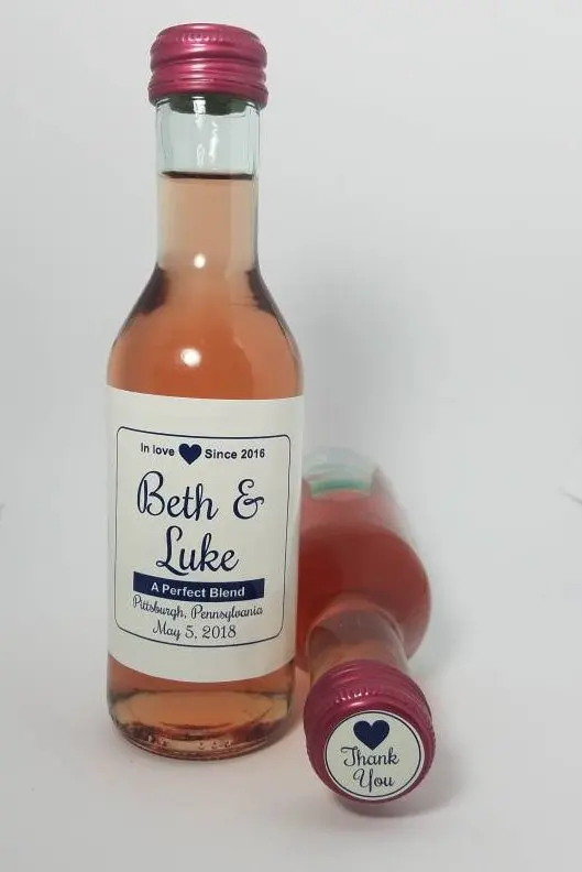 Personalized text Wedding Mini Wine Labels Cap Labels Party Favor Set Fits 187ml Sutter Home Bridal Baby Shower Mini Wine lables