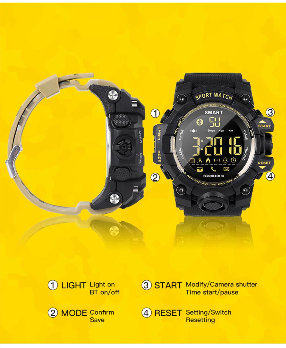 Водонепроницаемые Bluetooth часы EX16s Смарт часы уведомления дистанционное управление, шагомер спортивные часы IP67 водонепроницаемые мужские наручные часы