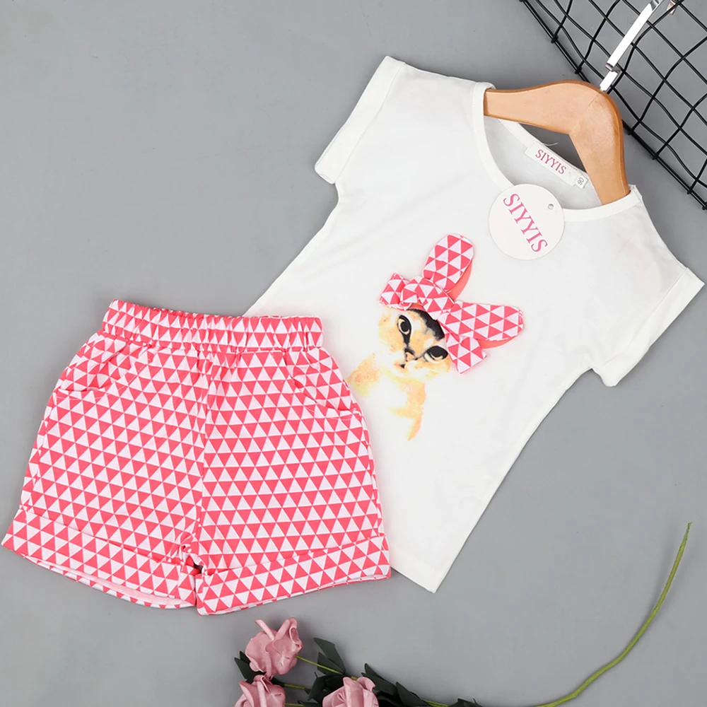 

SIYYIS Girls Clothes Sets Summer Clothing Fashion Girl Sports Set Kids Cartoon Short Sleeves Rabbit T-shirt+Shorts Suits