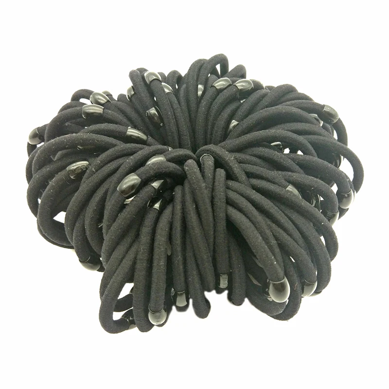 

Lot 100 Pcs Size 5cm Bead Black Girls Women Elastic Hair Bands Holder Hair Tie Ring Hairband Elastic Hair Scrunchy