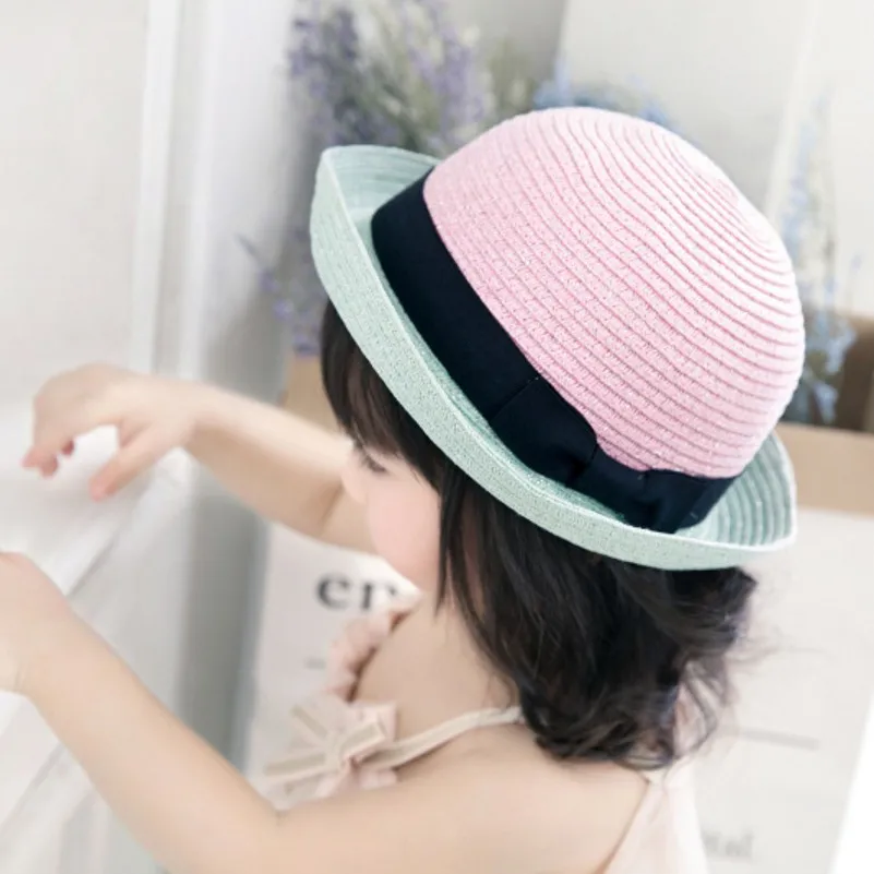 

Panama Hat Children Fashion Gold Thread Straw Caps Summer Hat For Girls Patchwork Princess Cowboy Cap With Sun Protection