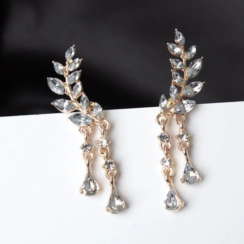 

Crystal flower Leaves earrings for women fashion jewelry double gold silver earrings gift for party best friend