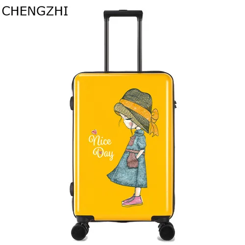 CHENGZHI мультфильм устойчивый к царапинам 2" 24 дюймов высокого качества ABS+ PC прокатки багажа Spinner бренд Дорожный чемодан-тележка Сумка - Цвет: yellow
