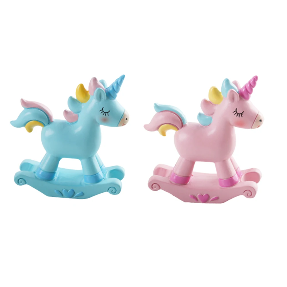 

Rocking Horse Cake Topper 2Pcs Rainbow Unicorn Cake Decor Birthday Rocking Unicorn Decoration Blue+Pink