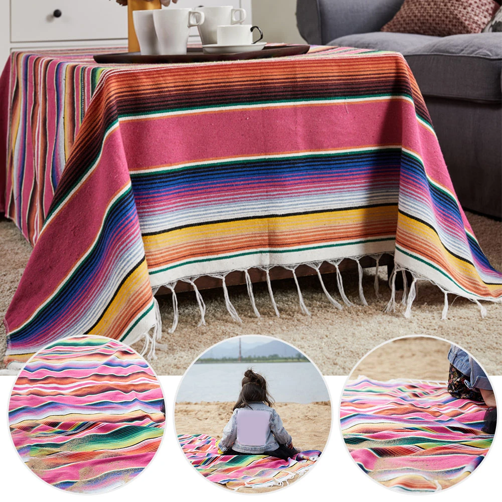 

150X200Cm Mexican Tablecloth Wedding Party Decoration Colorful Mexican Serape Blanket Tablecloth Fiesta Party Wedding Home Decor