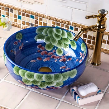 

Chinese wash basin sink bathroom sink bowl countertop Ceramic washbasin bathroom sink grape pattern Ceramic Bathroom Basin