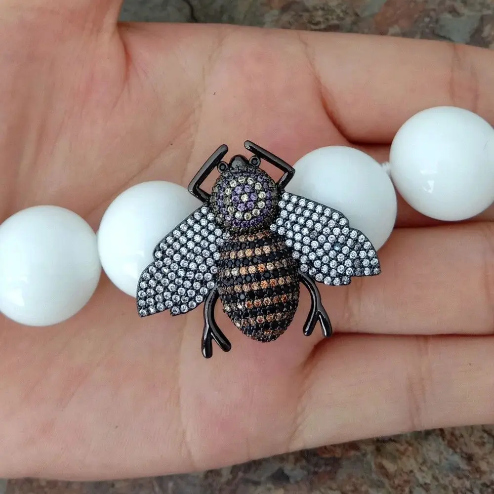 8 ''белый фарфор CZ Beetle соединитель браслет