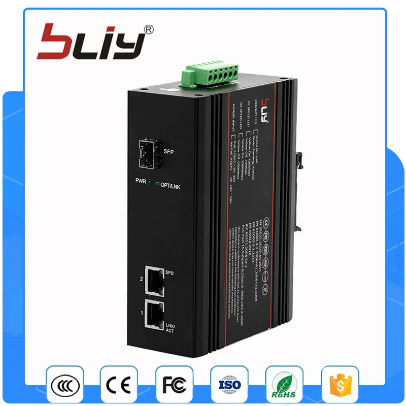 

1GX2GT din rail mount sfp ethernet switch fiber to rj45 hardened industrial grade switches