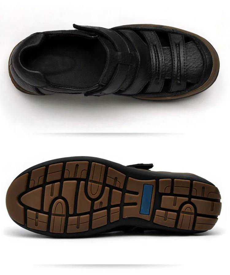 Новые летние мужские сандалии с закрытым носком из натуральной кожи; удобные спортивные открытые дышащие сандалии на липучке; мужская пляжная обувь