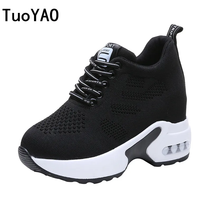 

New Women Summer Mesh Platform Sneakers Trainers White Shoes 9.5CM High Heels Wedges Outdoor Shoes Breathable Casual Shoes Woman