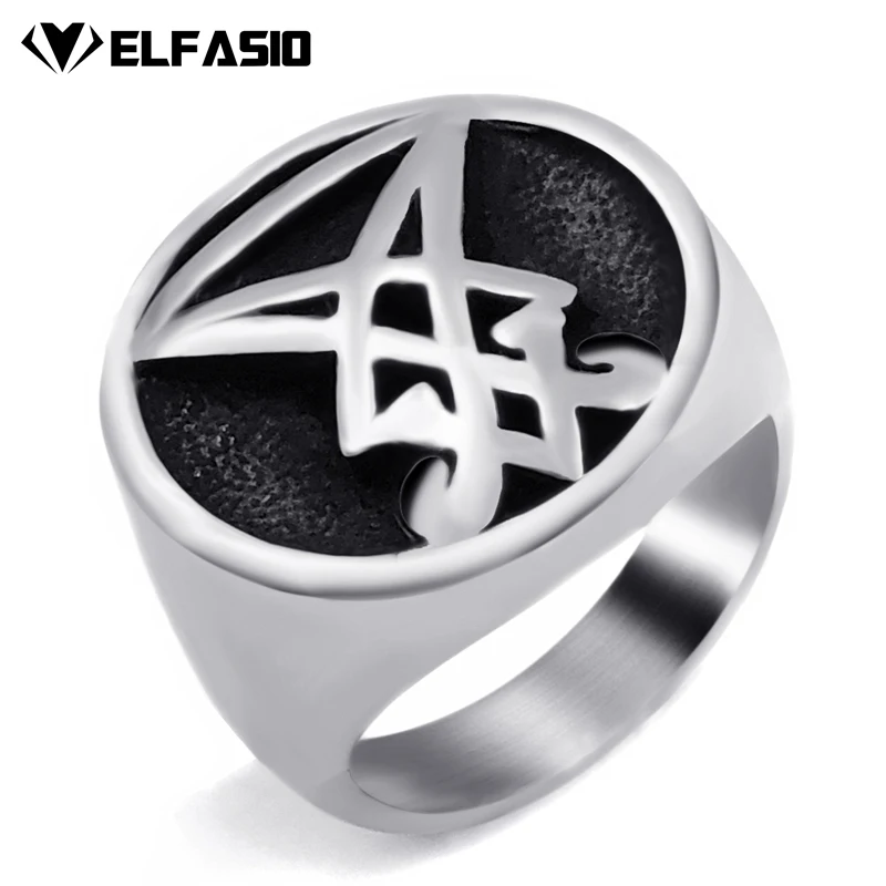 

Mens Boys Sigil of Lucifer Stainless Steel Seal of Satan Stainless Steel Ring Size 7-15