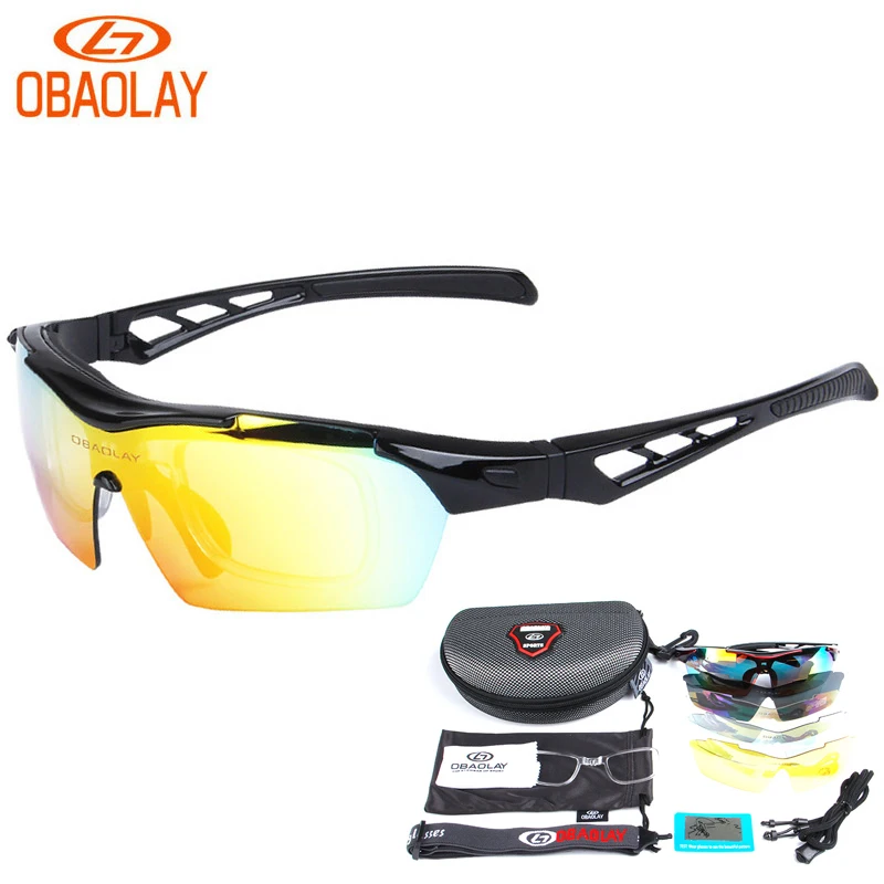 OBAOLAY Polarized Cycling Glasses For Men 5 Lens Eyewear Half Frame Bicycle Goggle Sport Sunglasses Oculos Gafas de ciclismo | Спорт и