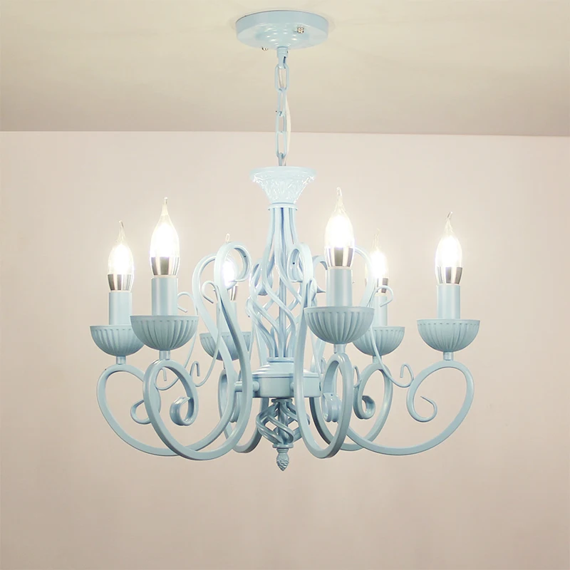 

Multiple Chandelier barber iron candle girl/boy 6/8 heads bedroom restaurant Princess Room children's pink/ blue lamps ZA
