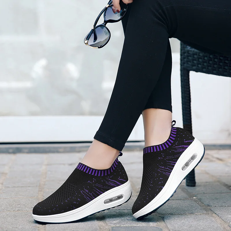 

Women Vulcanized Shoes Casual Wedge Platform Elastic Band Spring Autumn Increasing Shoes Ladies Sneakers Female