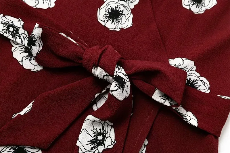 Для женщин V шеи цветочный принт с отворотом платье с боковой кнопки подробно Винтаж Цветочный принт мини-платье