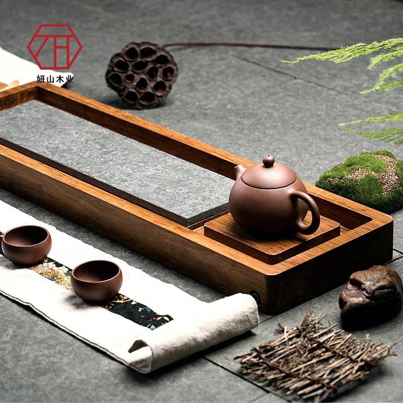 [Yan Mountain] natural bamboo in Wujin wood / stone tea tray revel new Chinese factory wholesale | Дом и сад