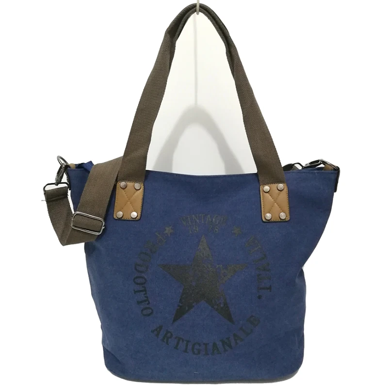 2022 BIG STAR PRINTING VINTAGE CANVAS SHOULDER BAGS Women Travel Tote Factory Outlet Plus Size Multifunctional Bolsos