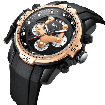 

BIDEN sports mens wristwatches silicone quartz Multifunction man watches waterproof calendar luxury male clocks black 2018 new