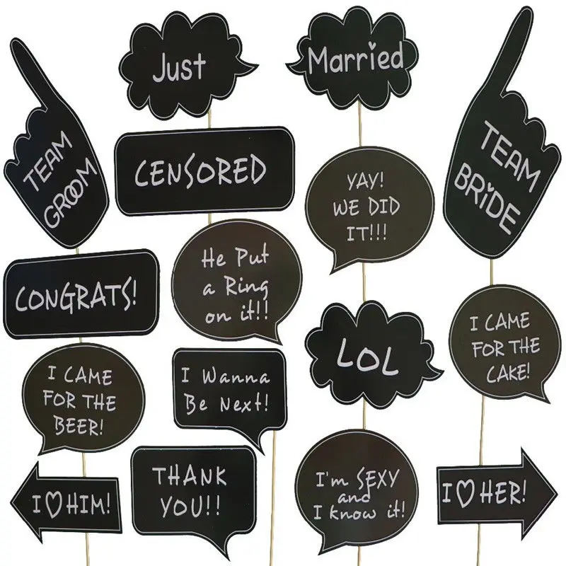 16pcs/set DIY Just Married Photo Booth Team Bride Groom Bridal Shower Party Wedding Decoration