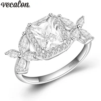 

Vecalon Flower Style Lady 925 Sterling Silver ring AAAAA Zircon Cz Engagement wedding band rings for women Bridal Jewelry