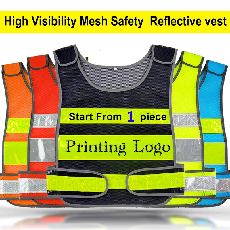High visibility mesh reflective safety vest logo printing free shipping