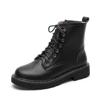 

2018 Autumn Winter Women Boots Shoes Woman High Ankle Boots Punk Cow Leather Shoe Lace Up zapatos mujer Women Boots