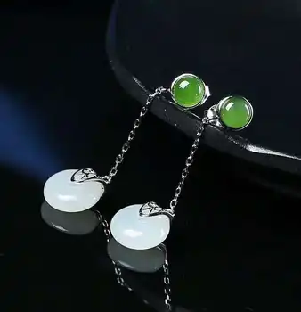 

Hetian Baiyu Silver drop Earrings New Peace drop Earrings h12#
